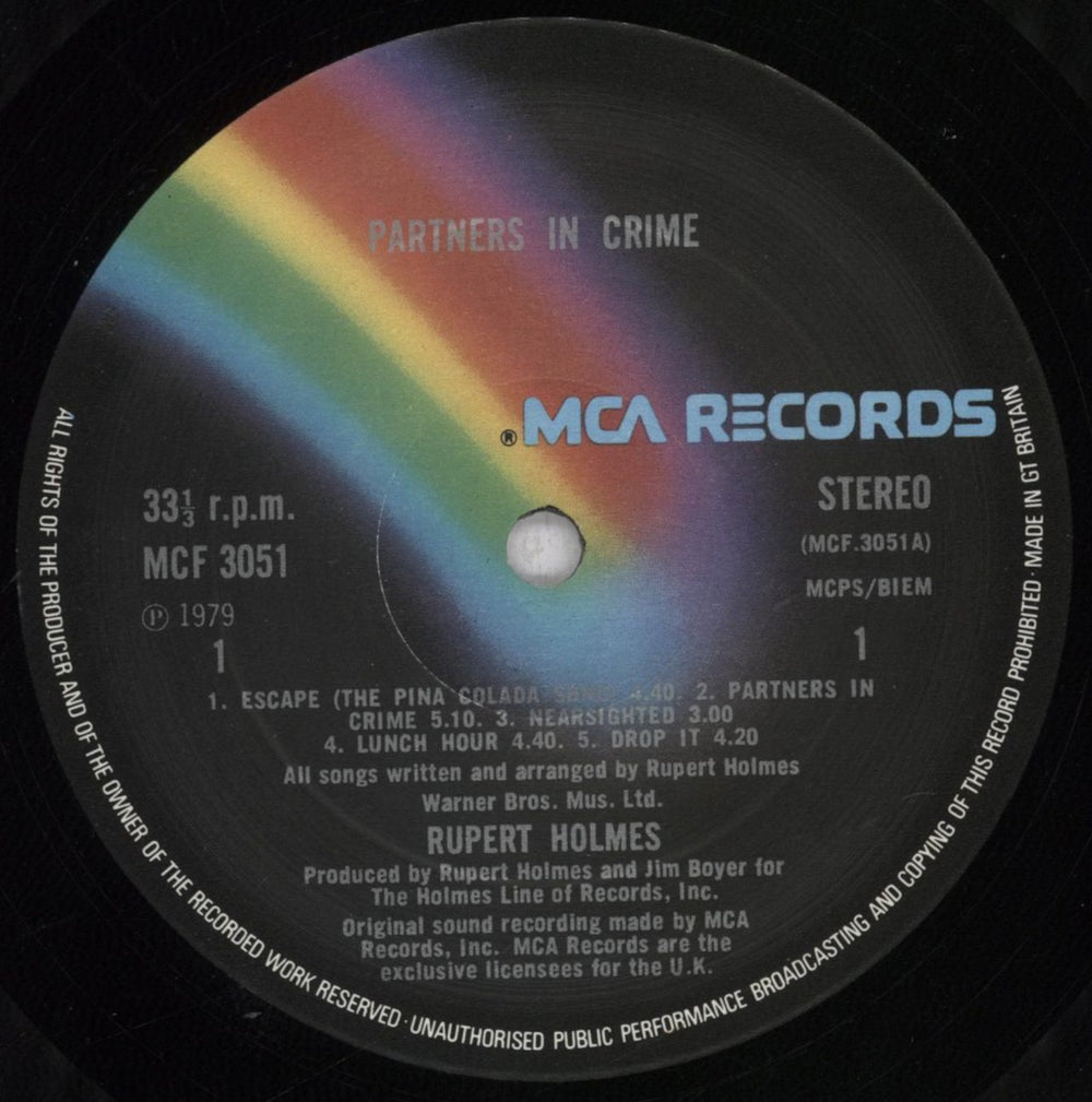 Rupert Holmes Partners In Crime - Song Hype Stickered Sleeve UK vinyl LP album (LP record) RHLLPPA835399