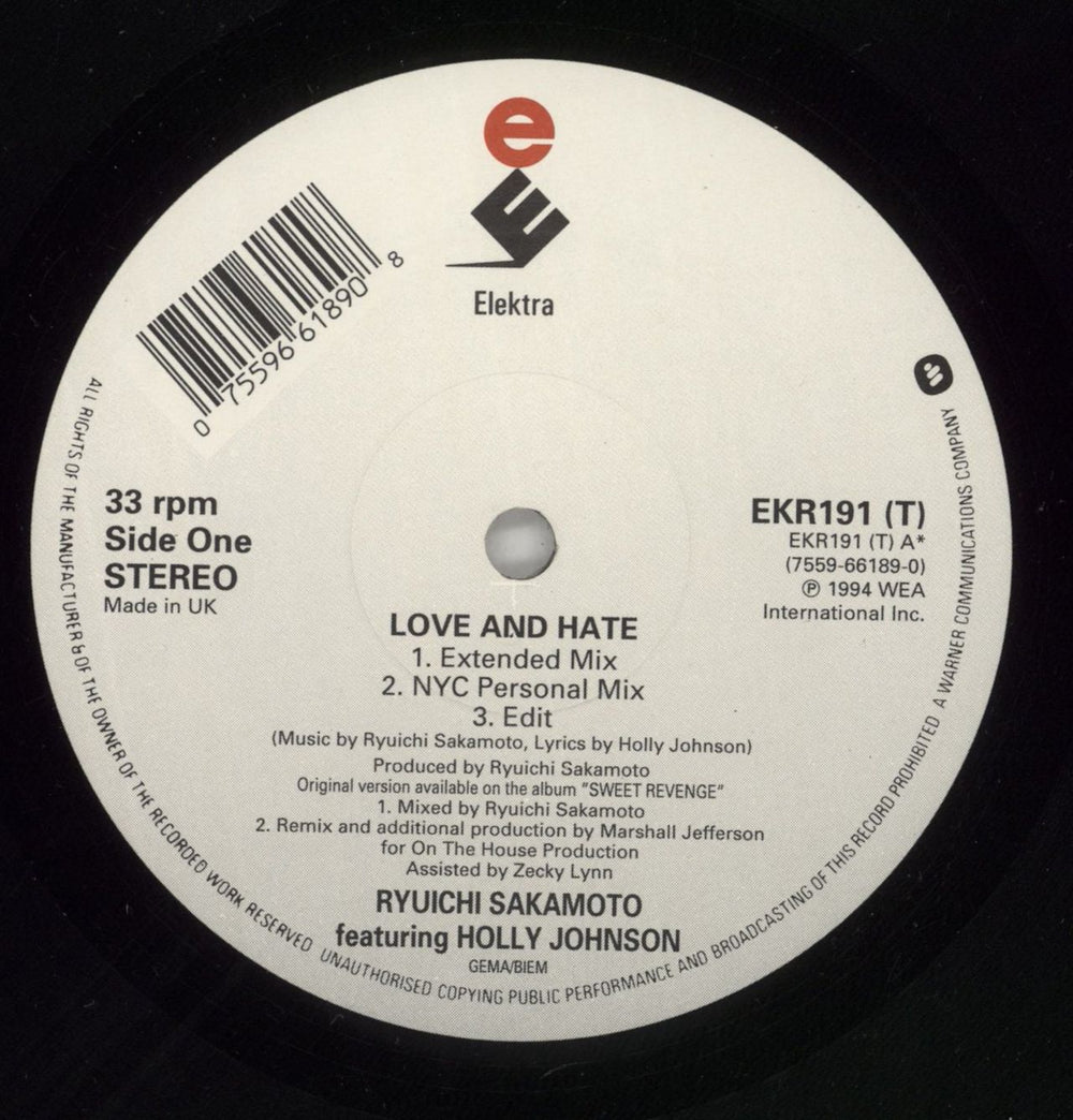 Ryuichi Sakamoto Love & Hate UK 12" vinyl single (12 inch record / Maxi-single) RYU12LO162360