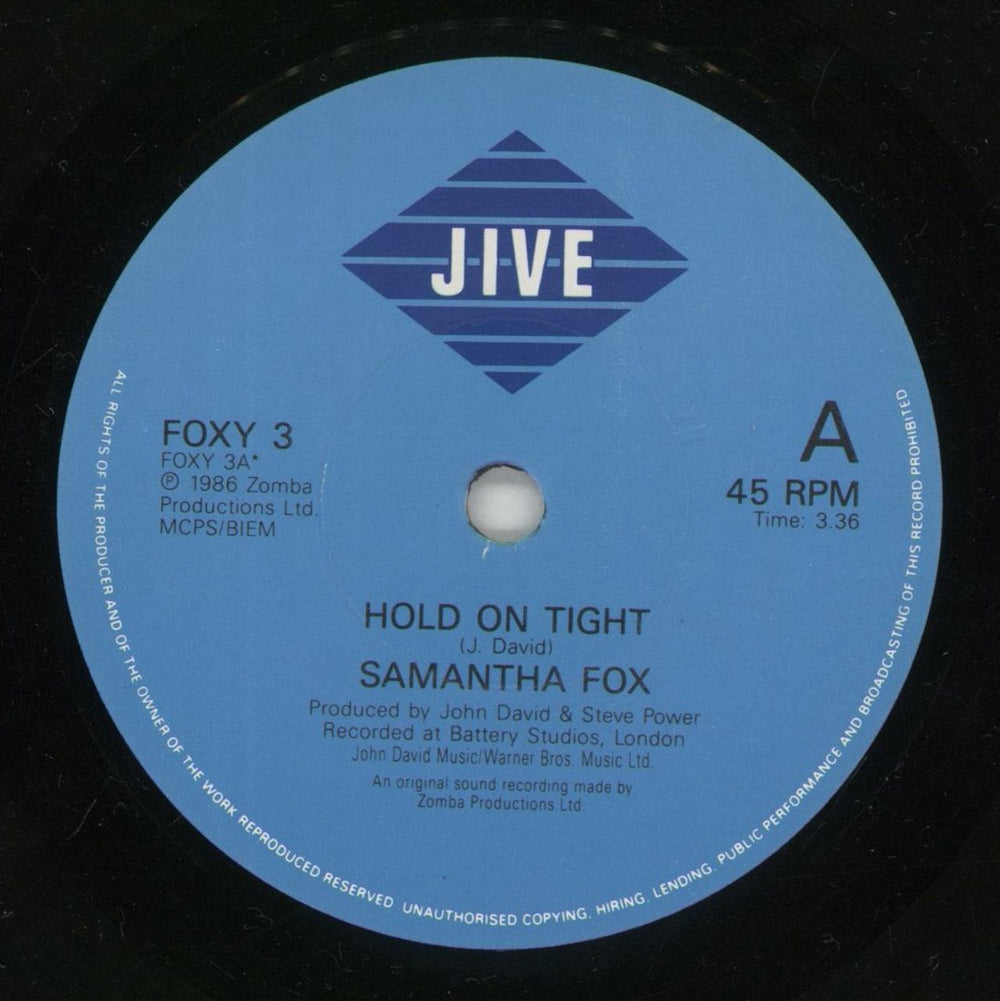 Samantha Fox Hold On Tight UK 7" vinyl single (7 inch record / 45) FOX07HO289415