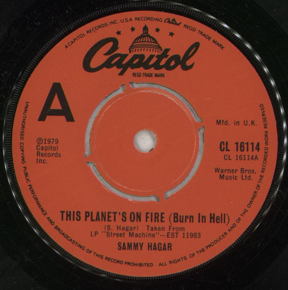Sammy Hagar This Planet's On Fire (Burn In Hell) UK 7" vinyl single (7 inch record / 45) HGA07TH581023