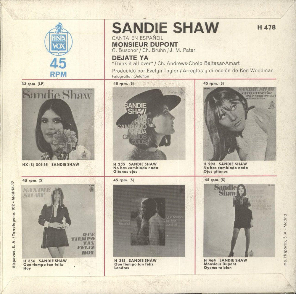 Sandie Shaw Canta En Español - Autographed Spanish 7" vinyl single (7 inch record / 45)