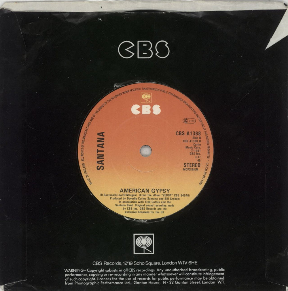 Santana Changes IV UK 7" vinyl single (7 inch record / 45)
