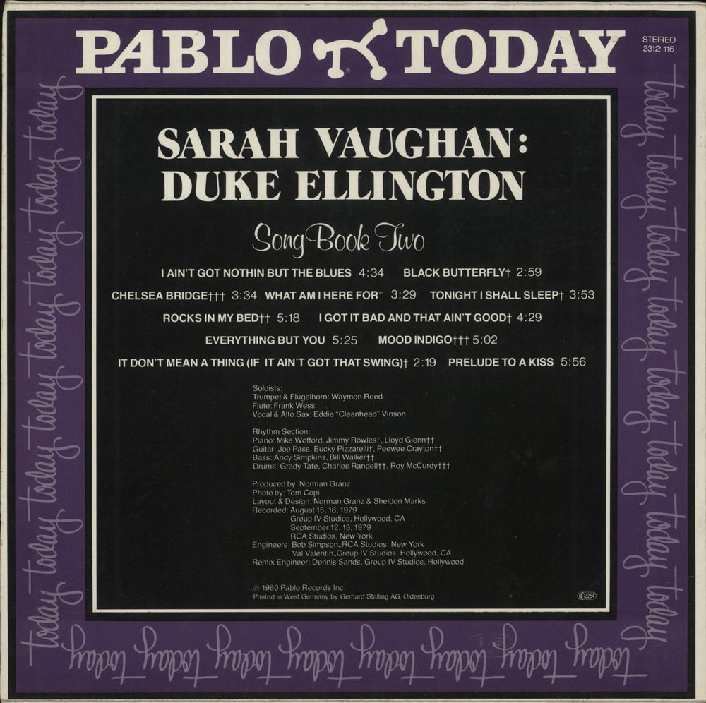 Sarah Vaughan Duke Ellington Song Book Two US vinyl LP album (LP record)