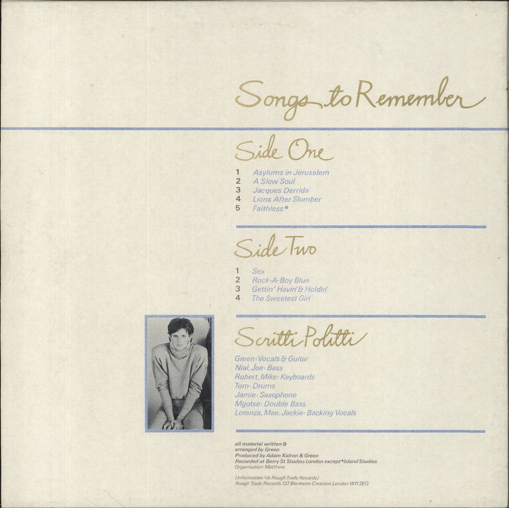 Scritti Politti Songs To Remember - Embossed Sleeve UK vinyl LP album (LP record) 4988017102787