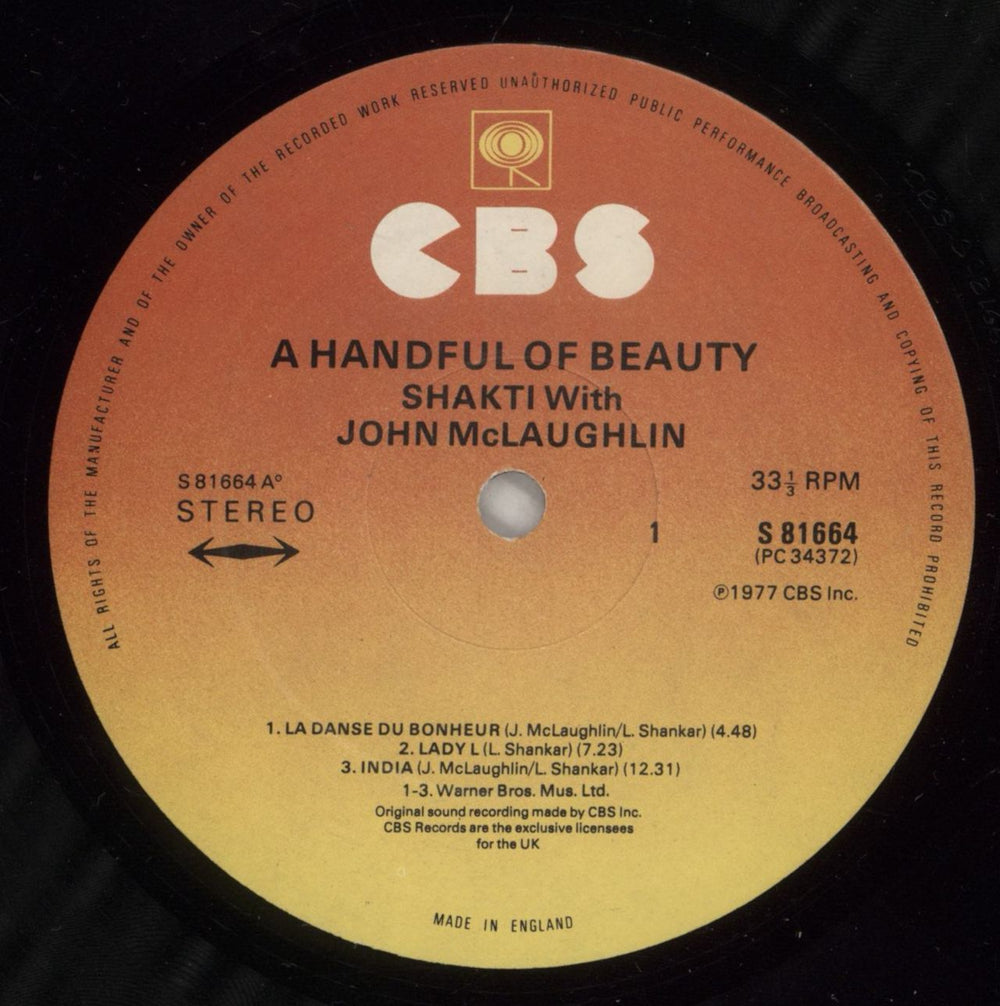Shakti A Handful Of Beauty UK vinyl LP album (LP record) KT1LPAH564248