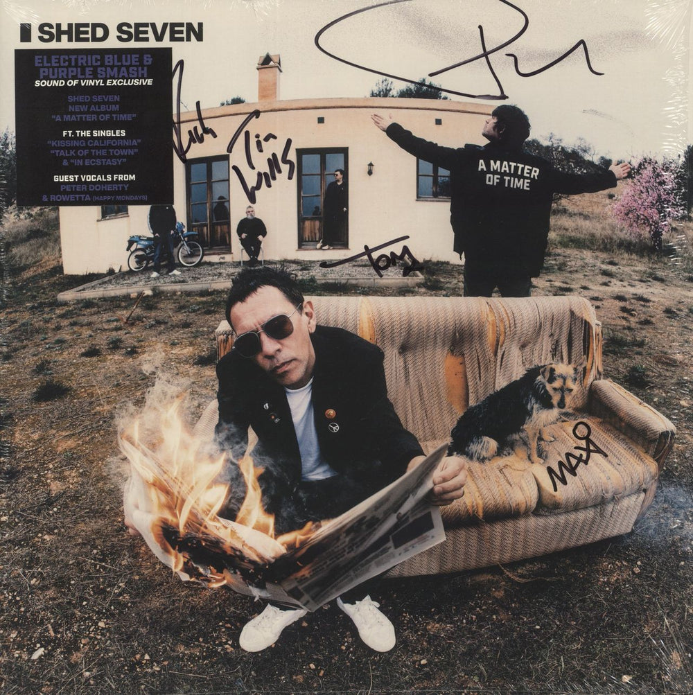 Shed Seven A Matter Of Time - Blue & Purple Vinyl + Autographed Sleeve UK vinyl LP album (LP record) COOKLP898RS
