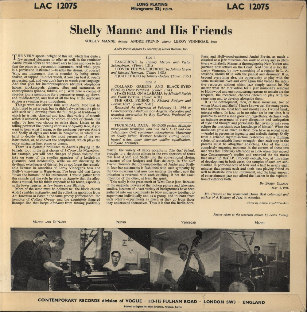 Shelly Manne Shelly Manne & His Friends UK vinyl LP album (LP record)