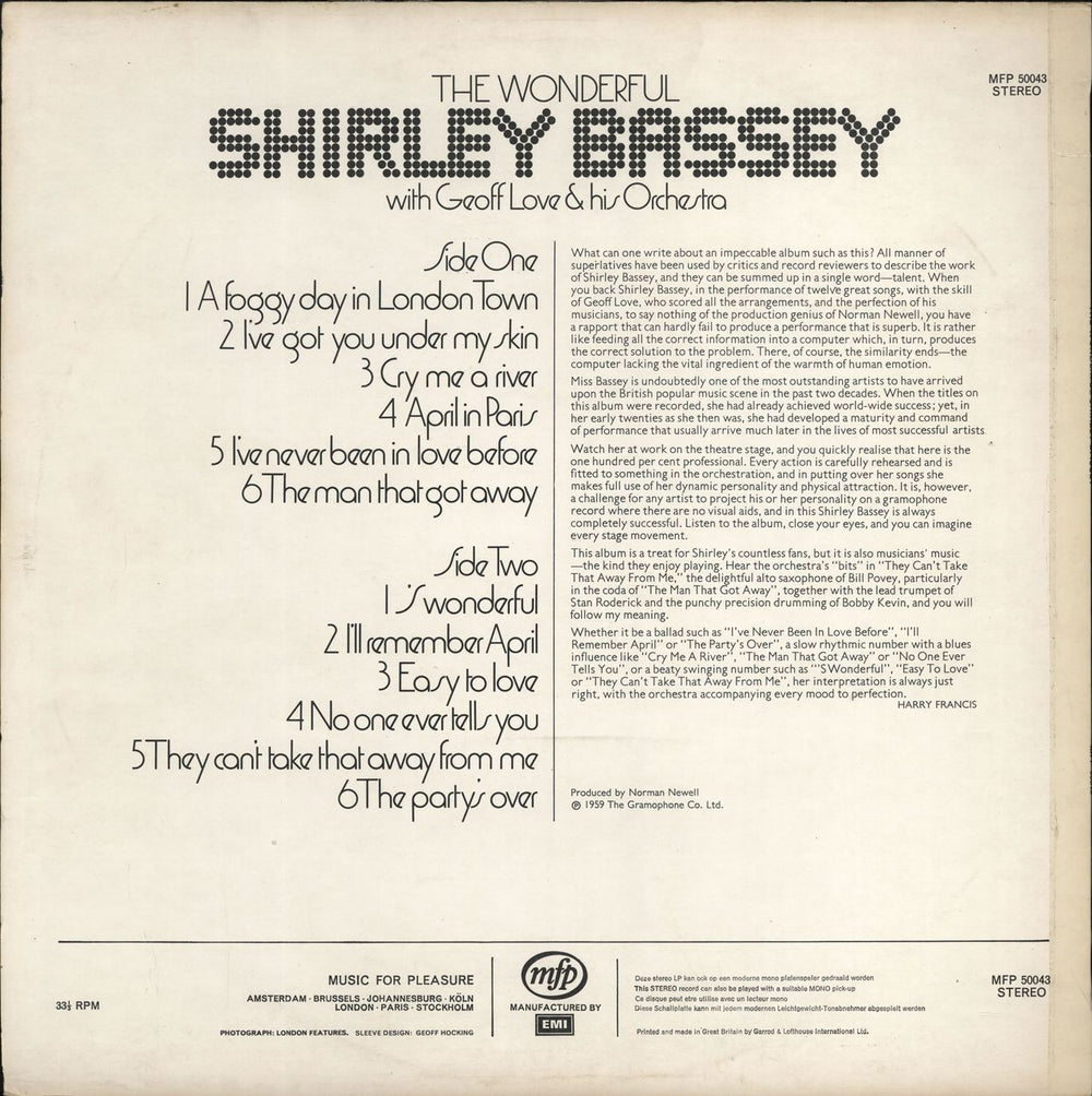 Shirley Bassey The Wonderful Shirley Bassey UK vinyl LP album (LP record)