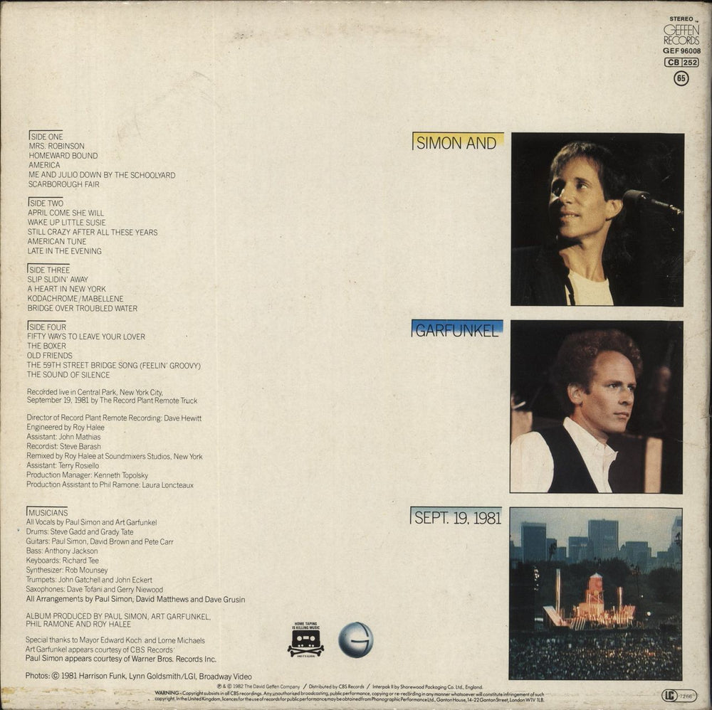 Simon & Garfunkel The Concert In Central Park - EX UK 2-LP vinyl record set (Double LP Album)