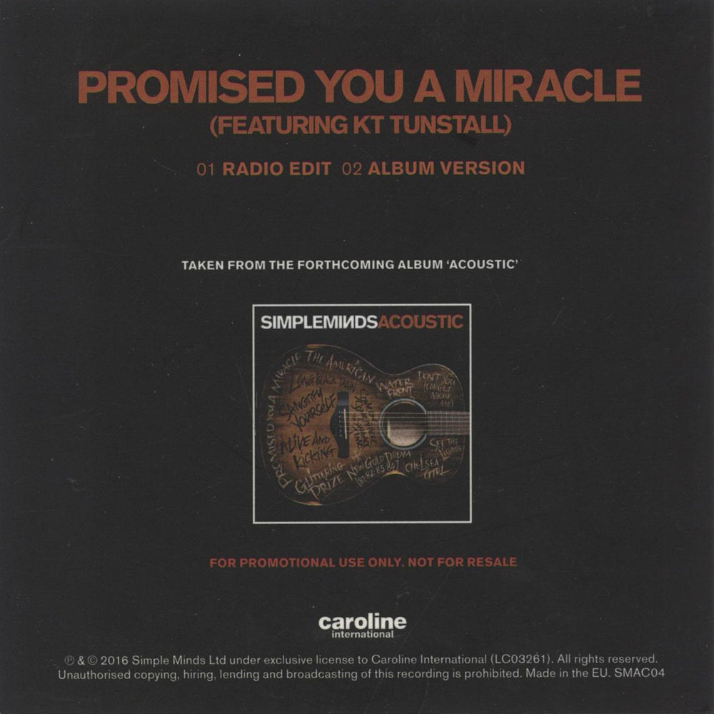 Simple Minds Promised You A Miracle UK Promo CD single (CD5 / 5")