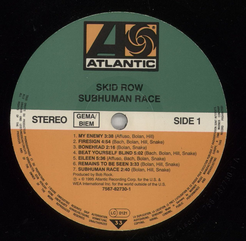 Skid Row (80s) Subhuman Race - EX German vinyl LP album (LP record) SROLPSU595366