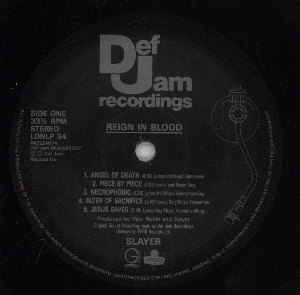 Slayer Reign In Blood - EX UK vinyl LP album (LP record) SLALPRE747548