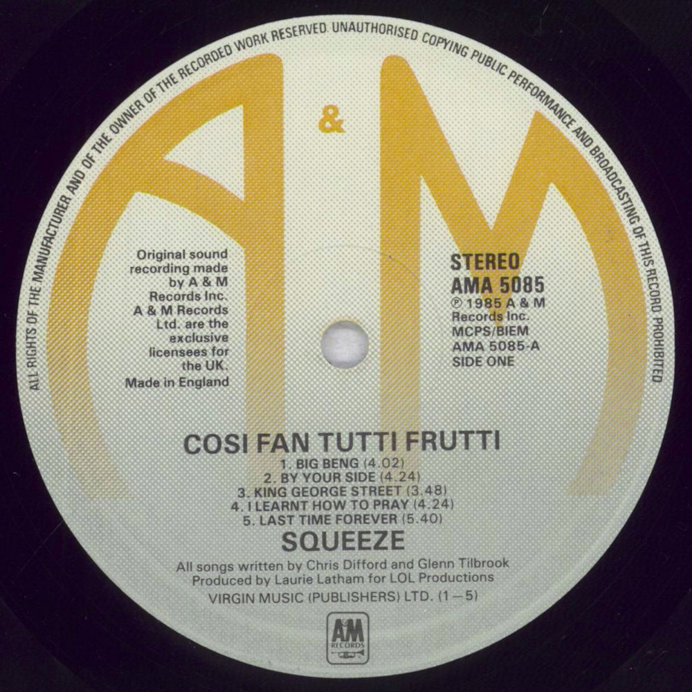 Squeeze Cosi Fan Tutti Frutti + Inner - Shrink UK vinyl LP album (LP record) SQULPCO836497