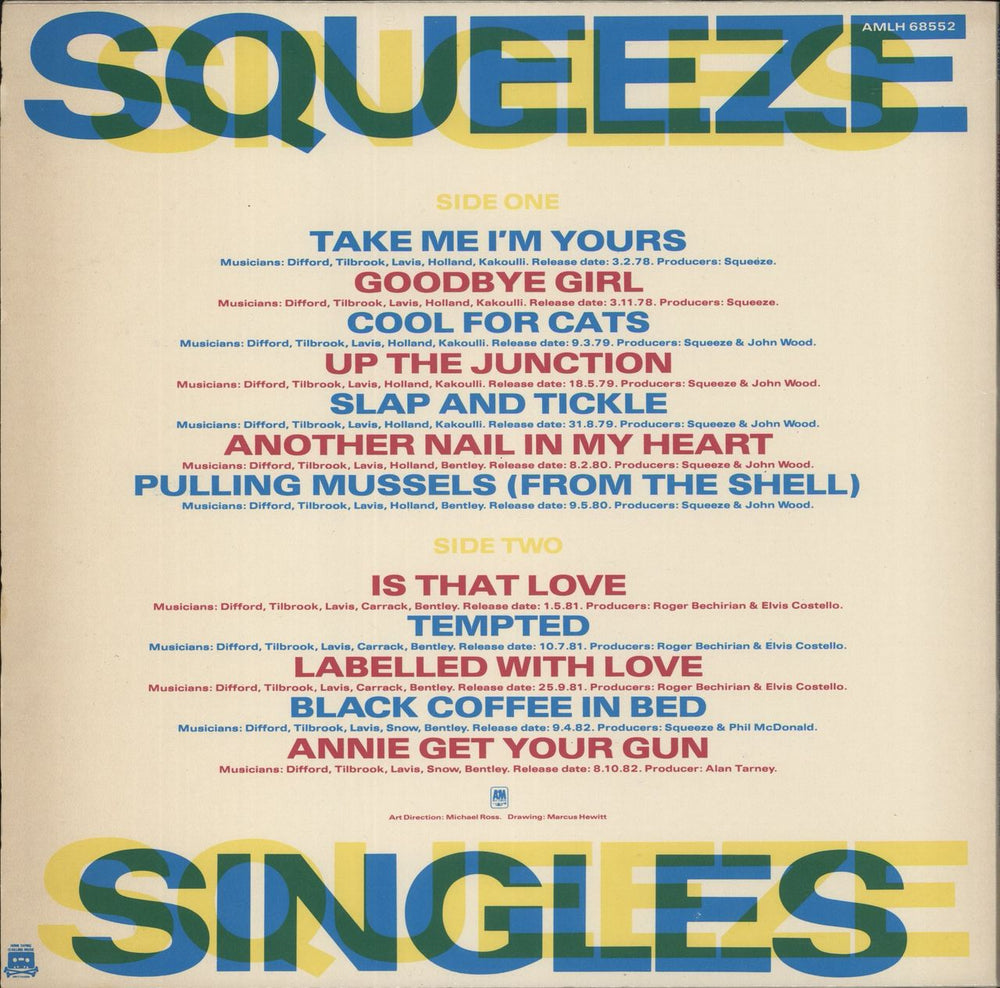 Squeeze Singles - 45's And Under - Sticker + Insert UK vinyl LP album (LP record)