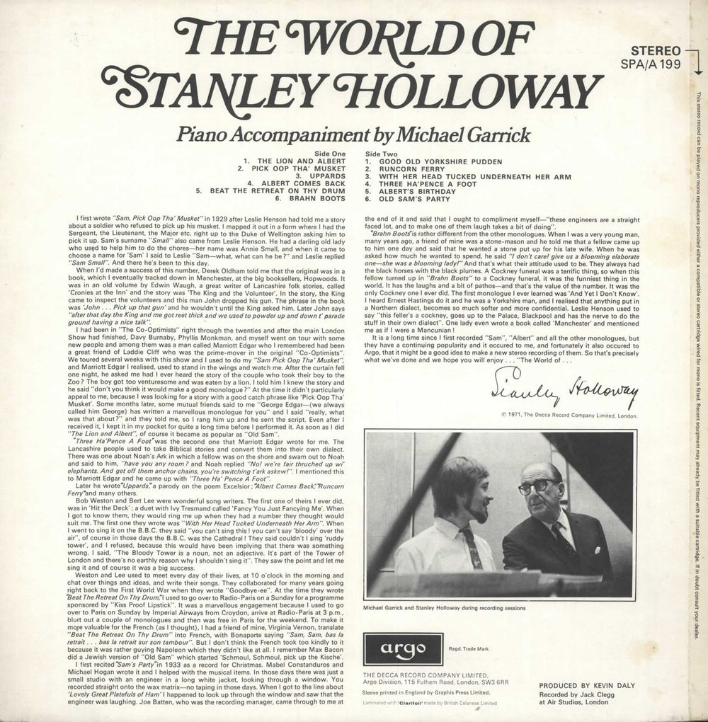 Stanley Holloway The World Of Stanley Holloway UK vinyl LP album (LP record)