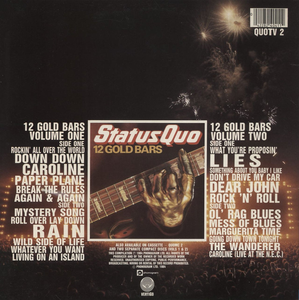 Status Quo 12 Gold Bars Volume I+I + Insert UK 2-LP vinyl record set (Double LP Album) 042282404114