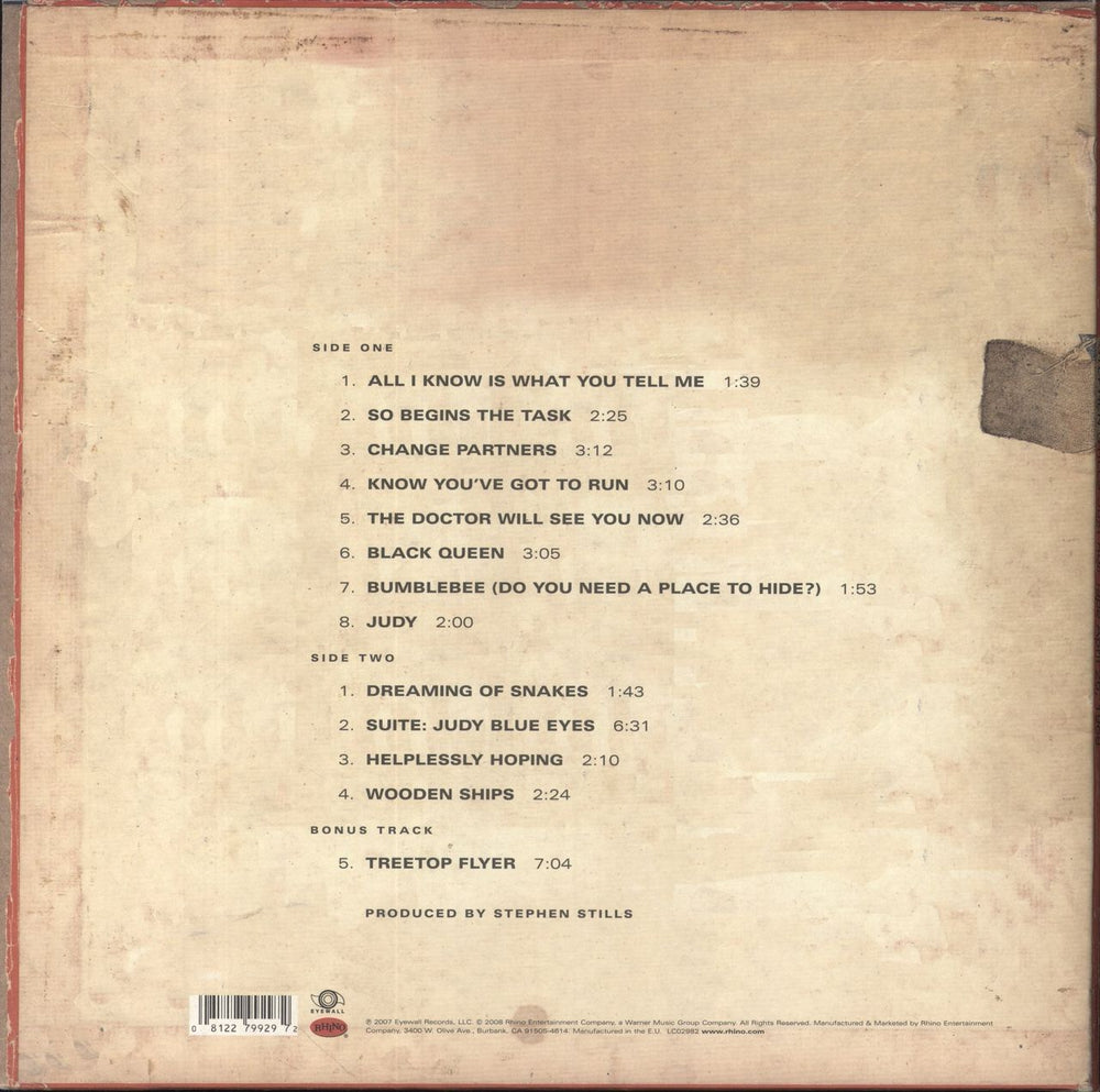 Stephen Stills Just Roll Tape: April 26, 1968 UK vinyl LP album (LP record) 081227992972