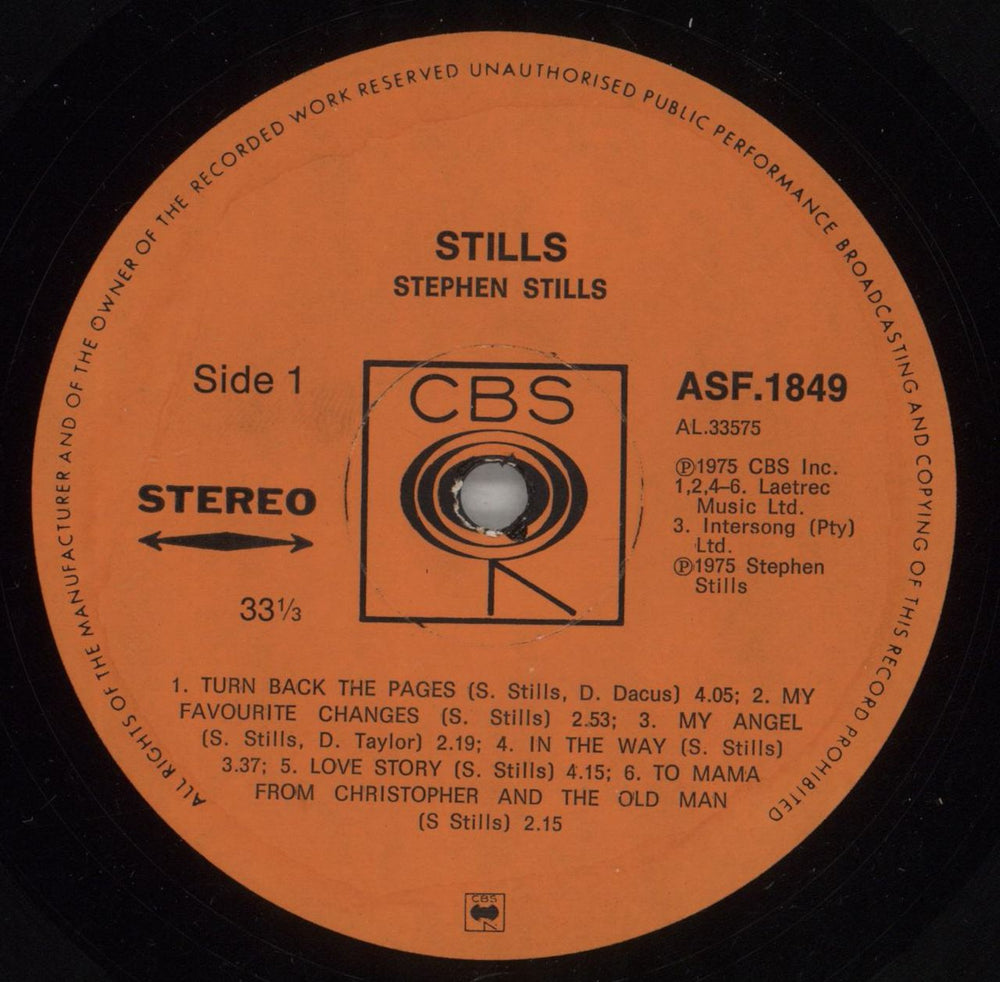 Stephen Stills Stills South African vinyl LP album (LP record) SPSLPST876848