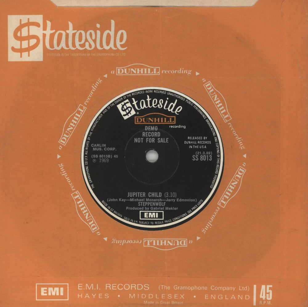 Steppenwolf Rock Me UK Promo 7" vinyl single (7 inch record / 45)