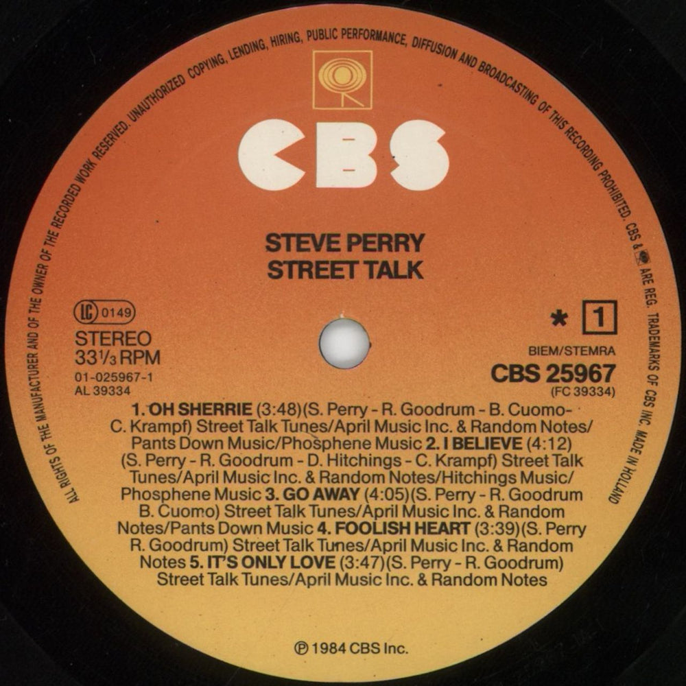 Steve Perry (Journey) Street Talk UK vinyl LP album (LP record) PRYLPST233456
