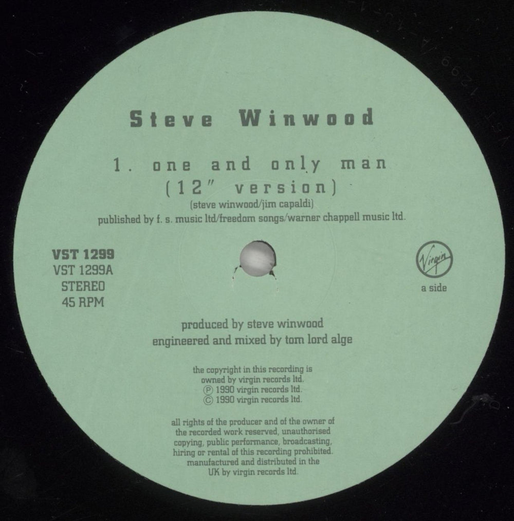 Steve Winwood One And Only Man (12" Version) UK 12" vinyl single (12 inch record / Maxi-single) WWD12ON596676