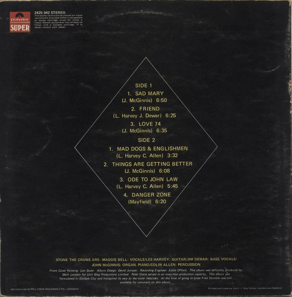 Stone The Crows Ode To John Law - EX UK vinyl LP album (LP record)