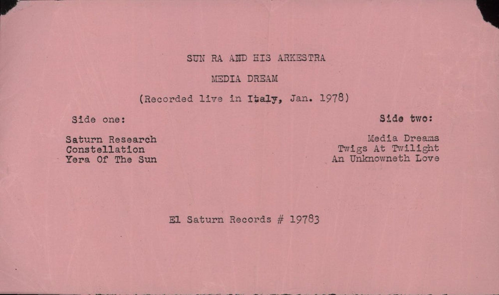 Sun Ra Media Dreams US Promo vinyl LP album (LP record) 1978