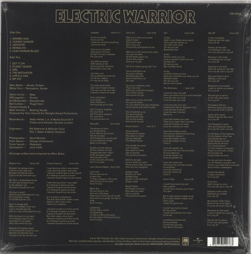 T-Rex / Tyrannosaurus Rex Electric Warrior - 180gm - Sealed UK vinyl LP album (LP record) 600753540763