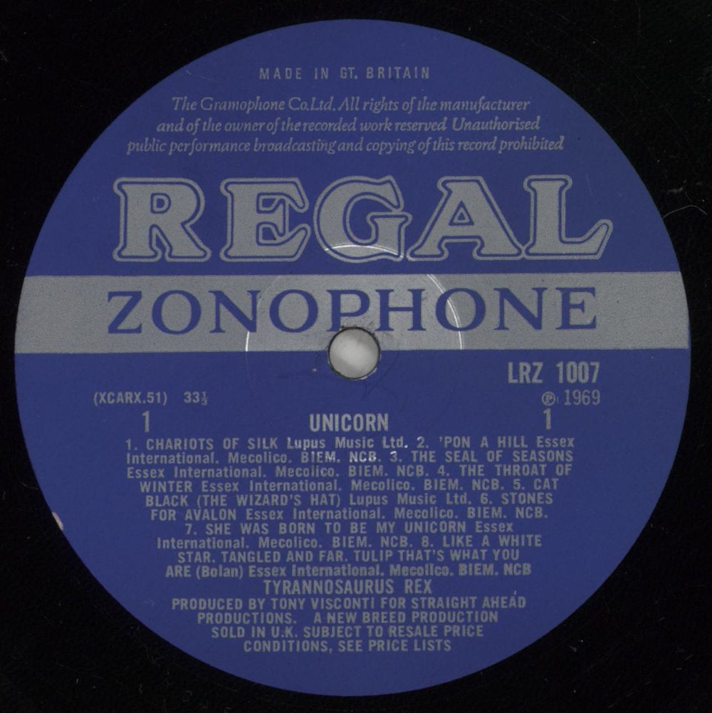 T-Rex / Tyrannosaurus Rex Unicorn - 1st Blue Mono Labels UK vinyl LP album (LP record) REXLPUN874555