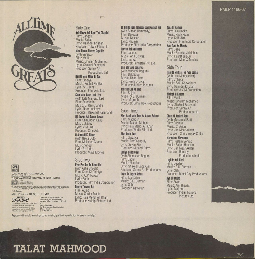 Talat Mahmood All Time Greats Talat Mahmood Indian 2-LP vinyl record set (Double LP Album)