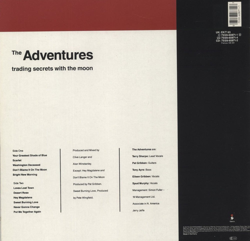 The Adventures Trading Secrets With The Moon German vinyl LP album (LP record) 075596087117