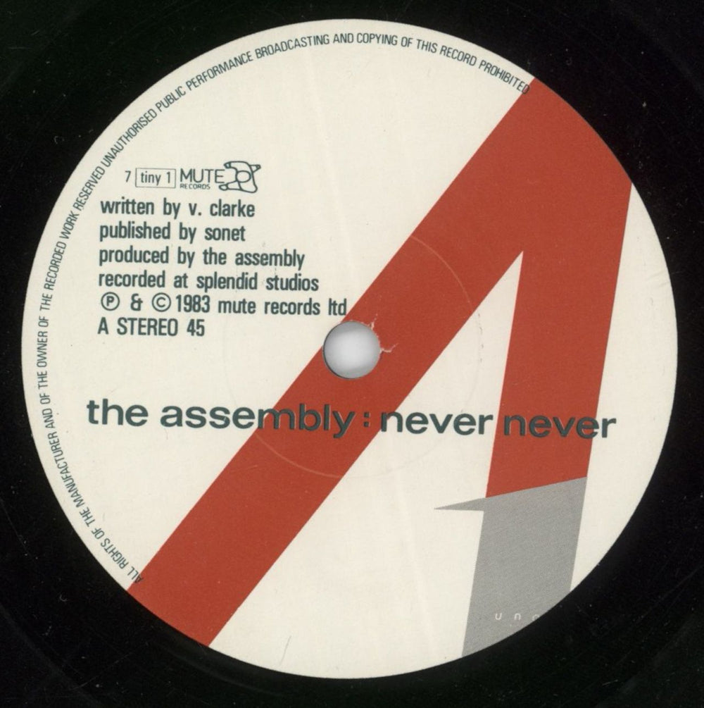 The Assembly Never Never UK 7" vinyl single (7 inch record / 45) ASM07NE28394