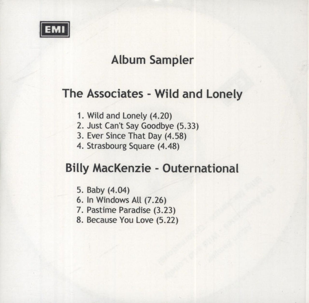 The Associates Album Sampler UK Promo CD-R acetate CD-R ACETATE