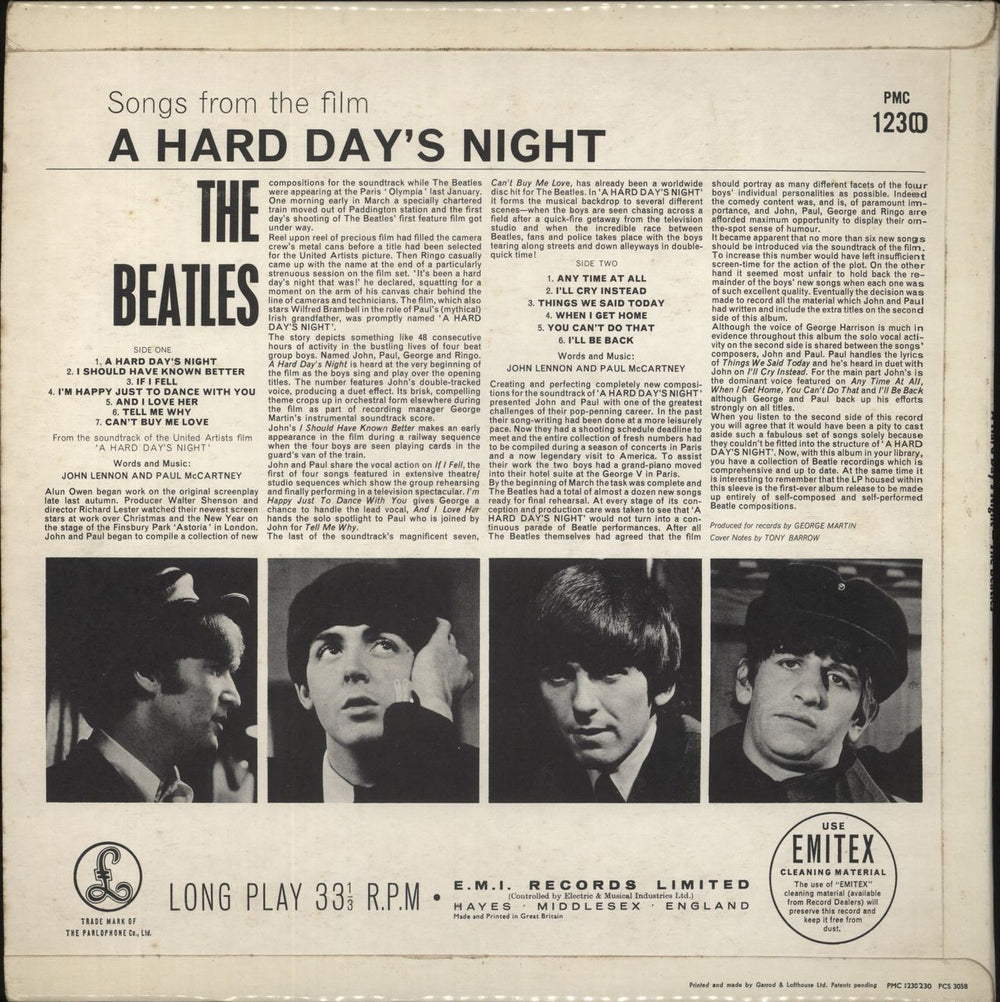The Beatles A Hard Day's Night - 1st - G&L - EX+ UK vinyl LP album (LP record)