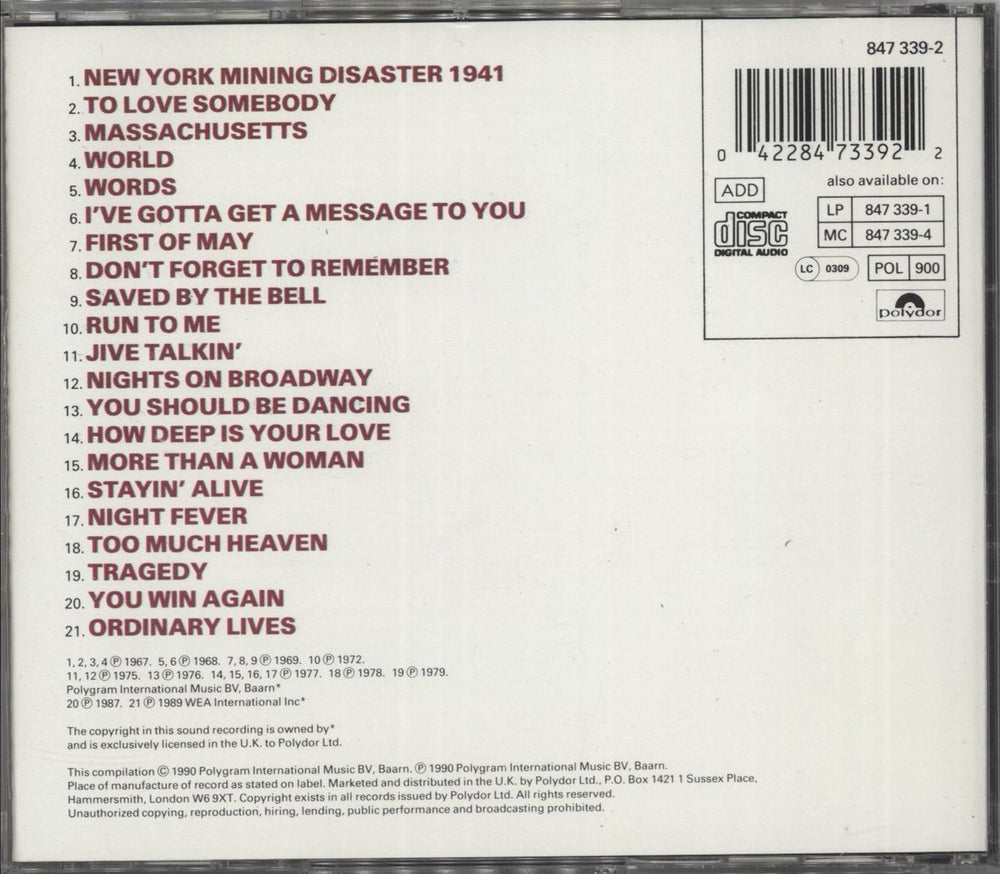 The Bee Gees The Very Best Of European CD album (CDLP) 042284733922