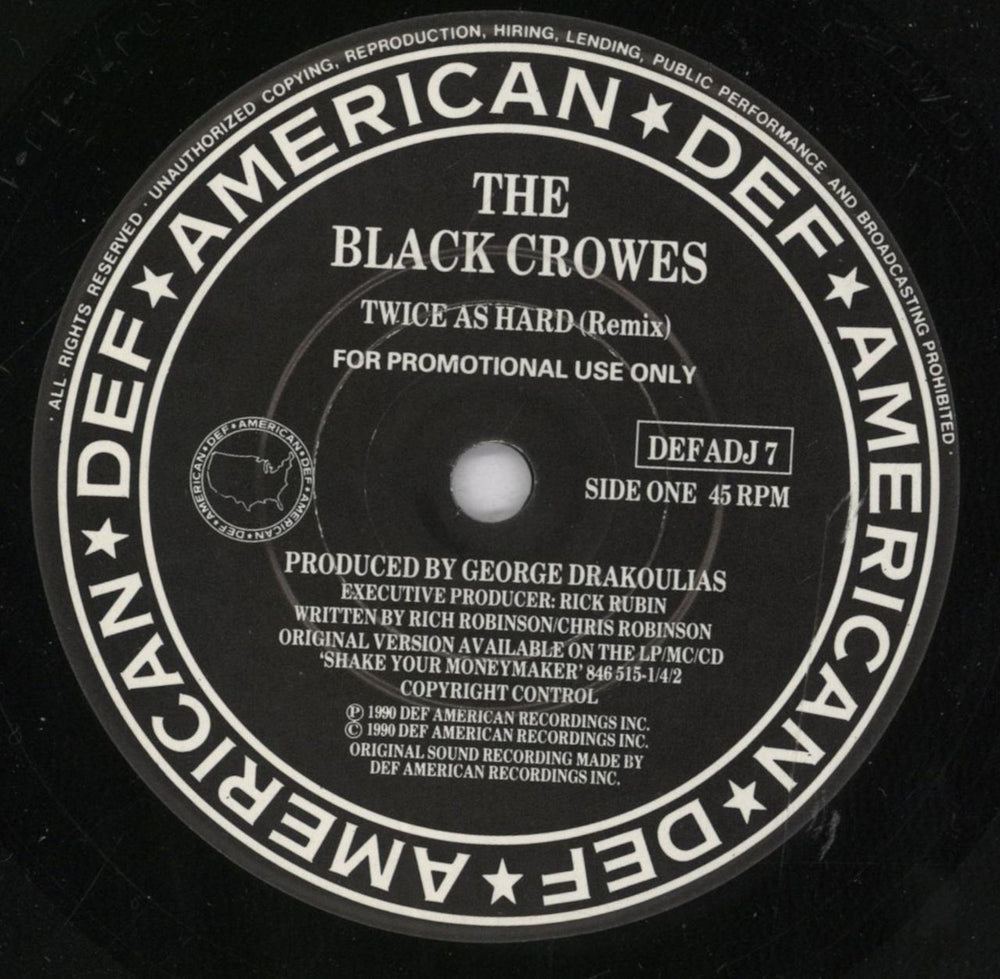 The Black Crowes Twice As Hard UK Promo 7" vinyl single (7 inch record / 45) CRW07TW01647