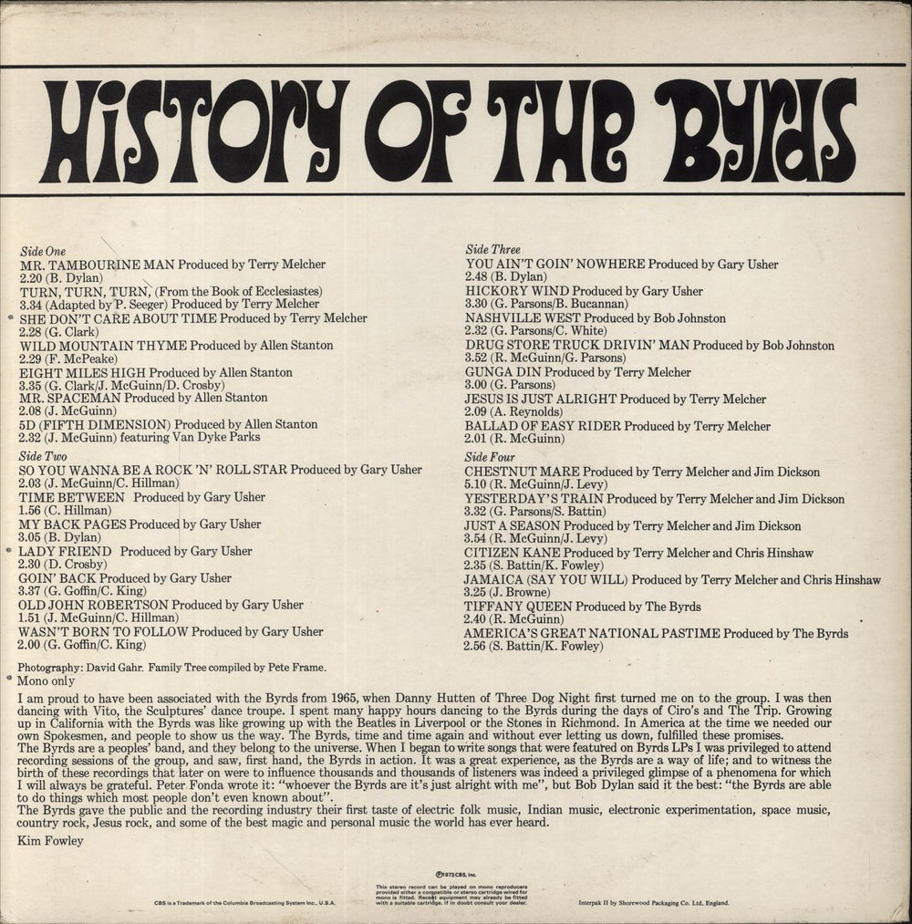 The Byrds History Of The Byrds - 2nd UK 2-LP vinyl record set (Double LP Album)