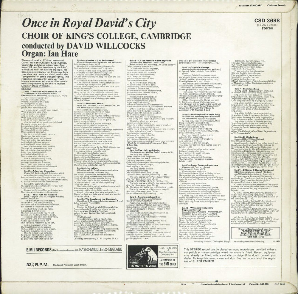 The Choir Of King's College, Cambridge Once In Royal David's City UK vinyl LP album (LP record)