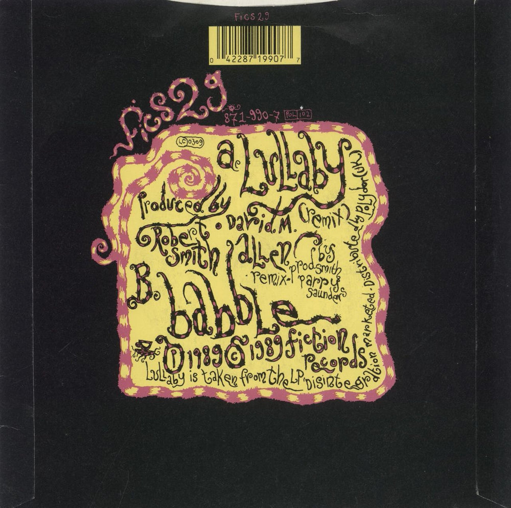 The Cure Lullaby - Inj UK 7" vinyl single (7 inch record / 45) 042287199077