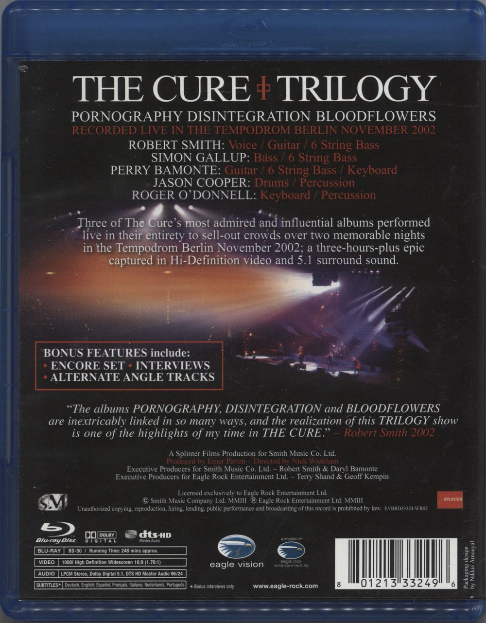 The Cure Trilogy - Live In Berlin UK Blu Ray DVD 5051300501877