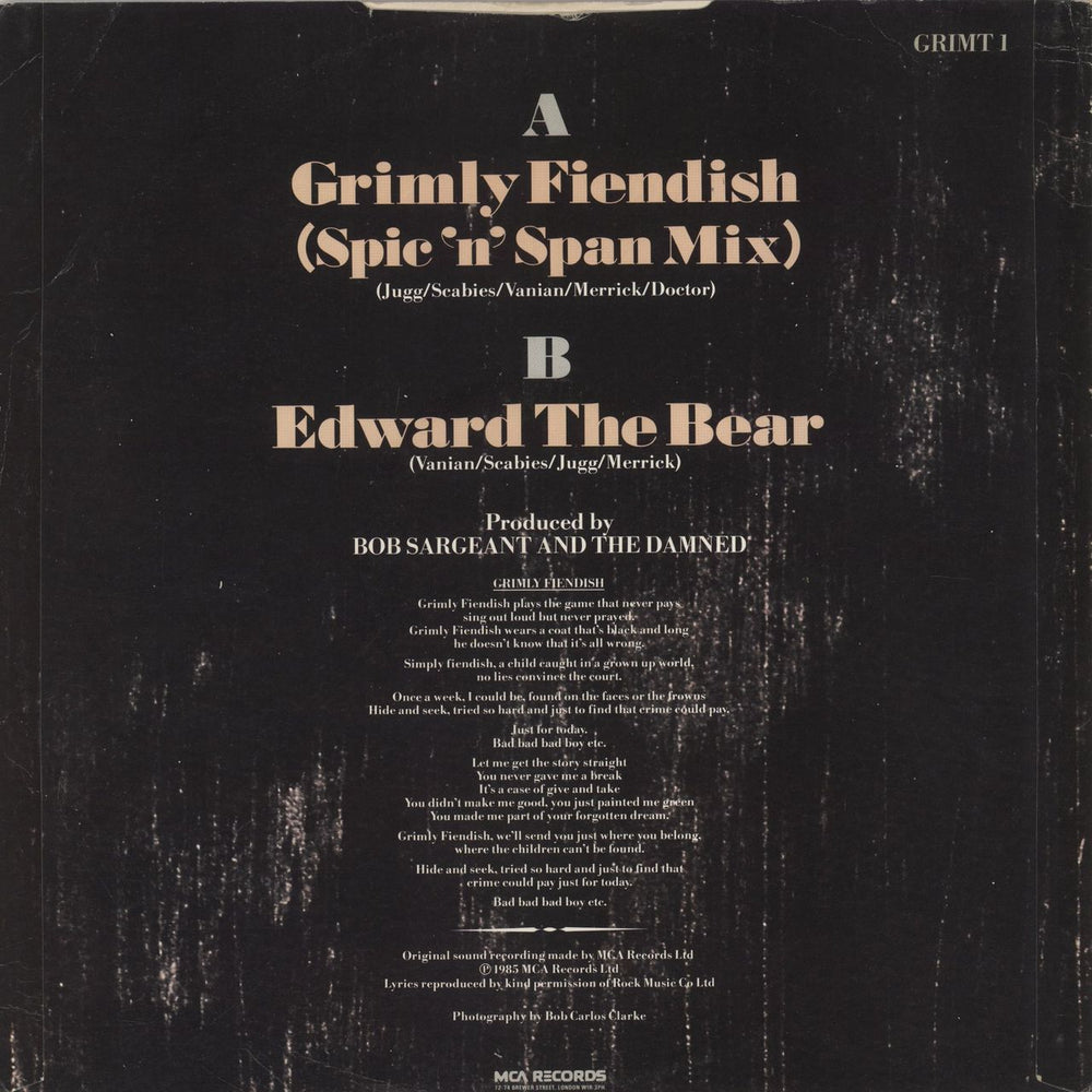 The Damned Grimly Fiendish - Autographed by Rat Scabies UK 12" vinyl single (12 inch record / Maxi-single)