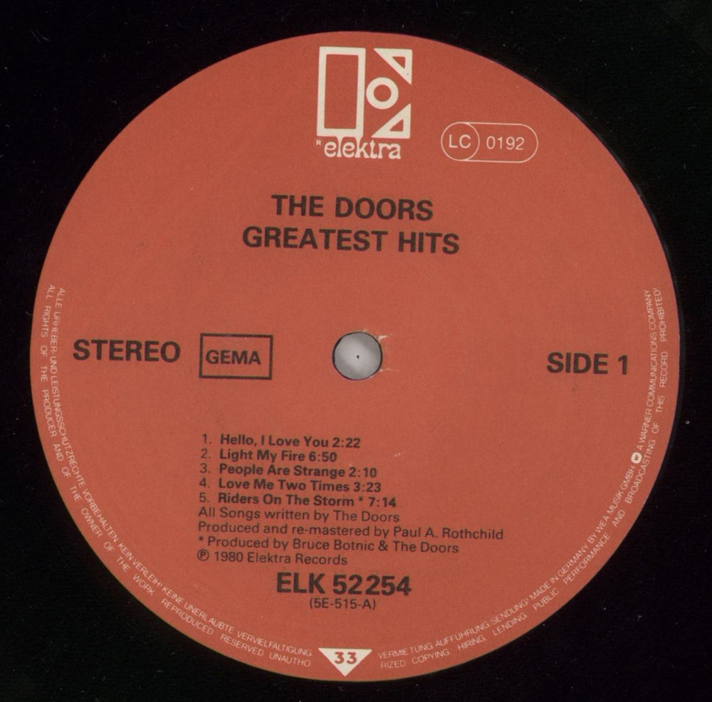 The Doors Greatest Hits German vinyl LP album (LP record) DORLPGR672630