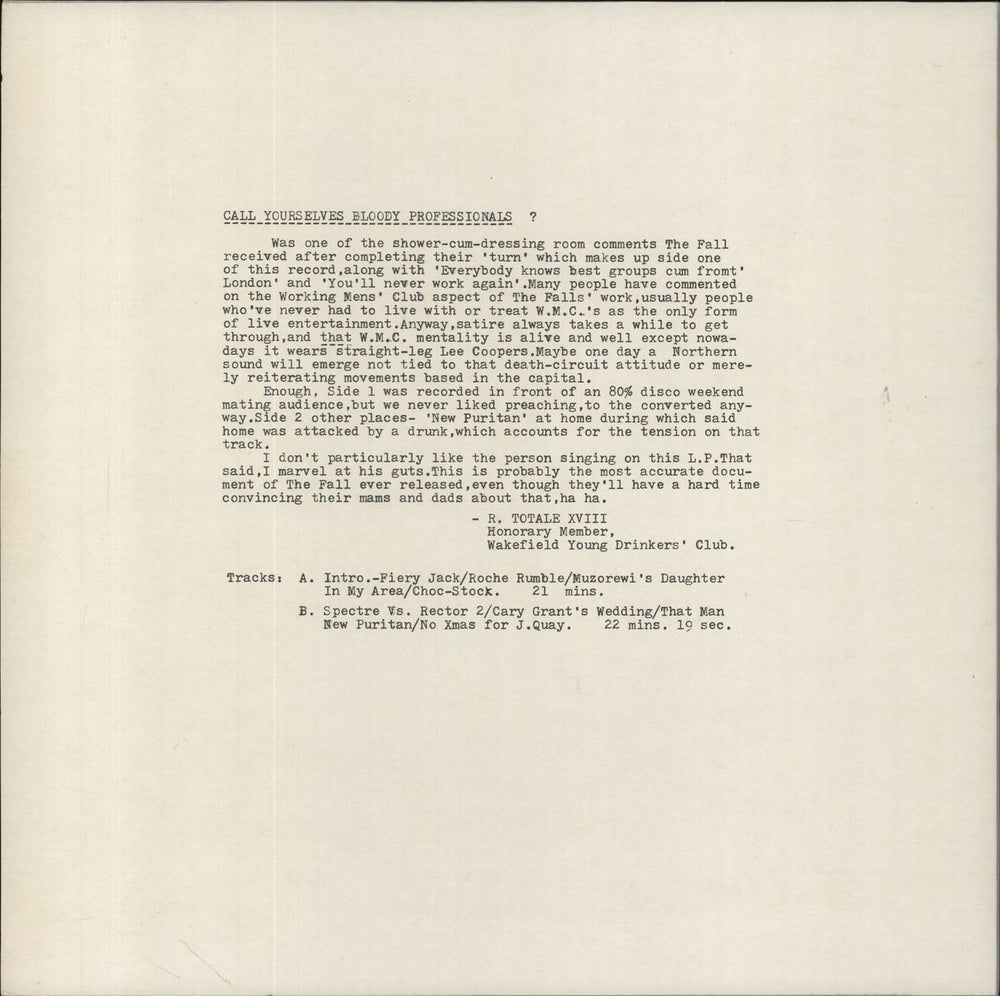 The Fall Totale's Turns UK vinyl LP album (LP record)