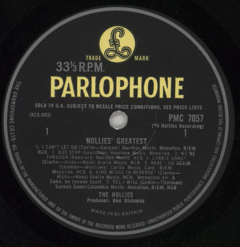 The Hollies Hollies' Greatest - 1st - VG UK vinyl LP album (LP record) HLLLPHO849312