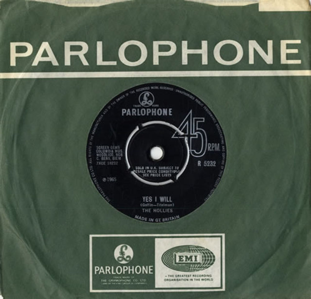 The Hollies Yes I Will UK 7" vinyl single (7 inch record / 45) R5232