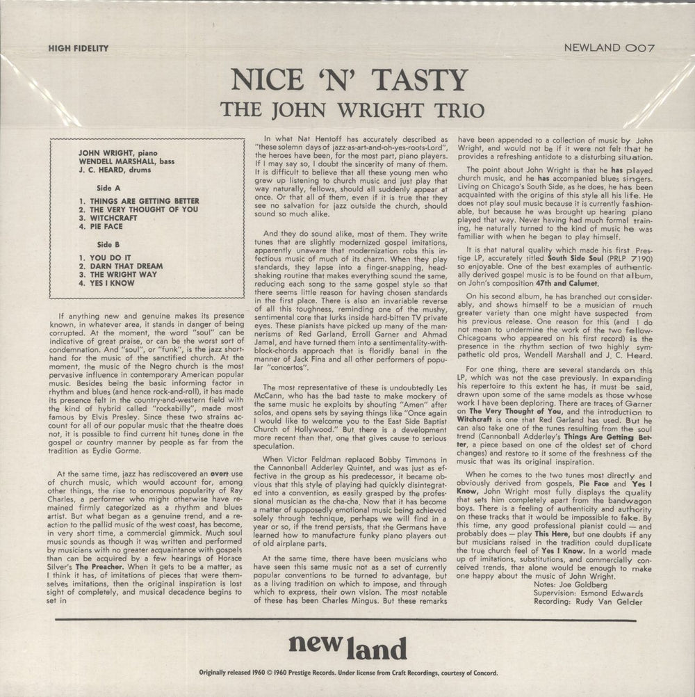 The John Wright Trio Nice 'N' Tasty - 180g UK vinyl LP album (LP record) 5051083188241