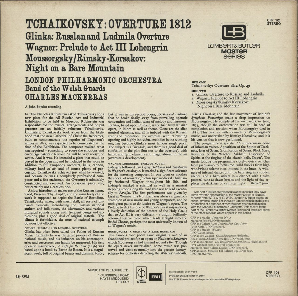 The London Philharmonic Orchestra 1812 Overture UK vinyl LP album (LP record)