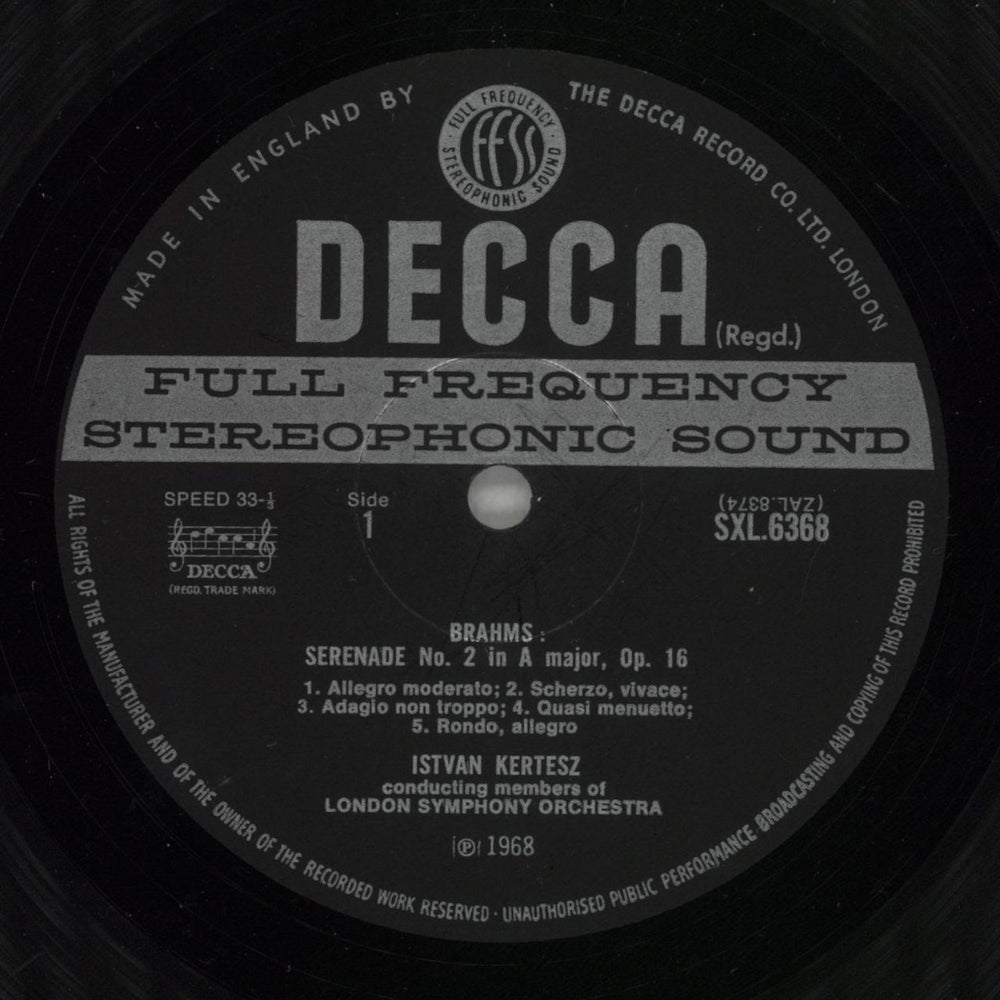 The London Symphony Orchestra Brahms: Serenade No. 2 in A, Op. 16 / Dvorak: Serenade for Wind, Op. 44 - 2nd UK vinyl LP album (LP record) LQOLPBR863948