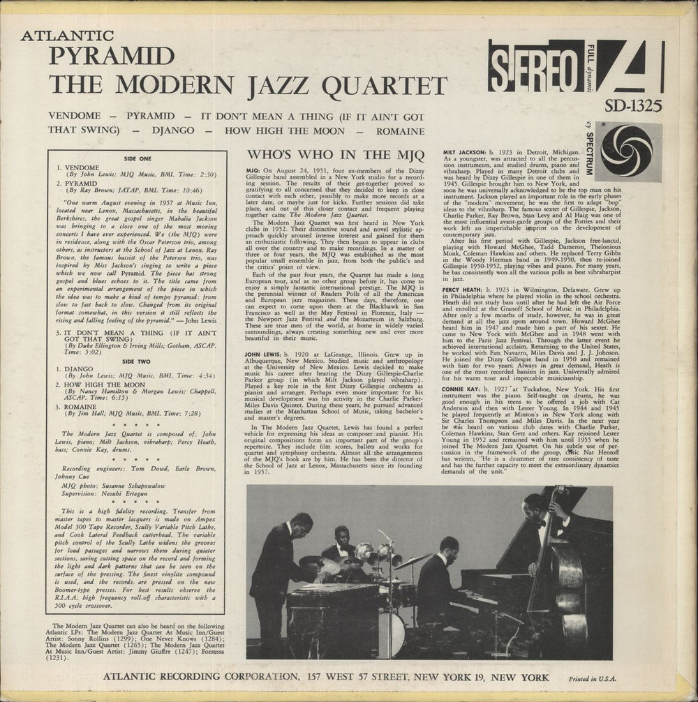 The Modern Jazz Quartet Pyramid - Mispress US vinyl LP album (LP record)