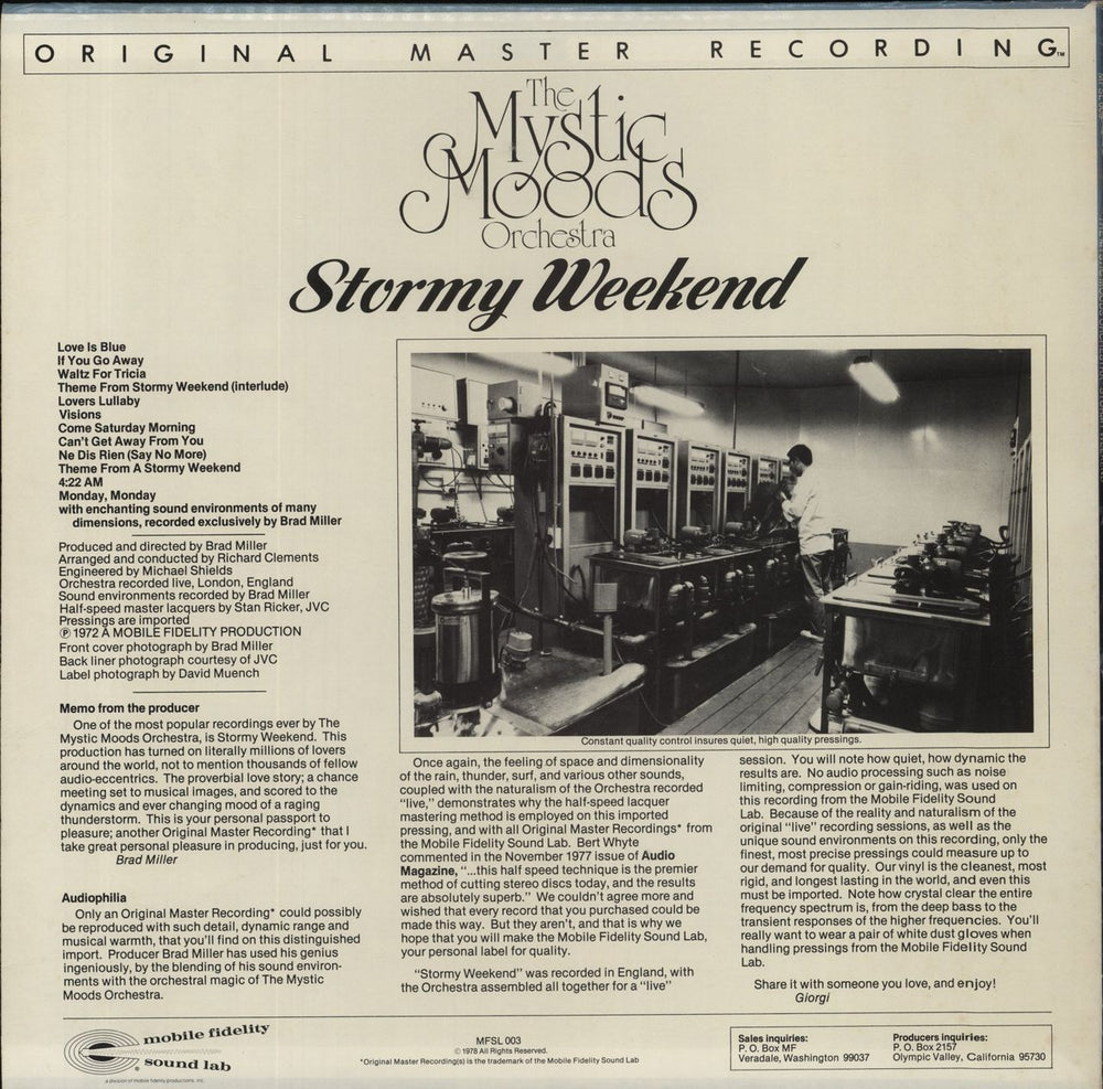 The Mystic Moods Orchestra  Stormy Weekend US vinyl LP album (LP record)